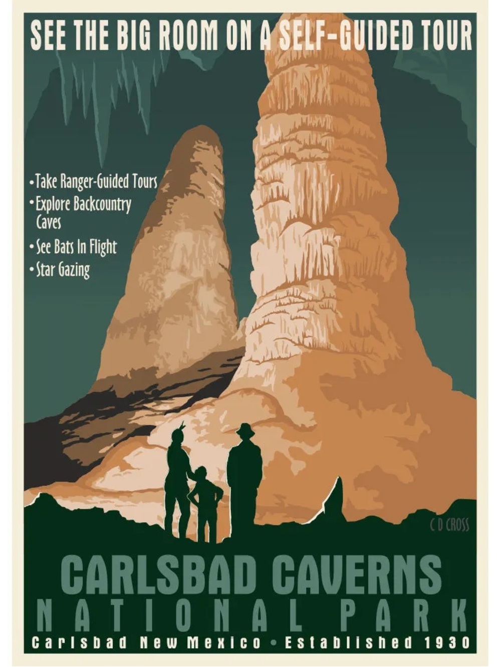 Carlsbad Caverns National Park Vintage Travel Poster - Green & Tan
